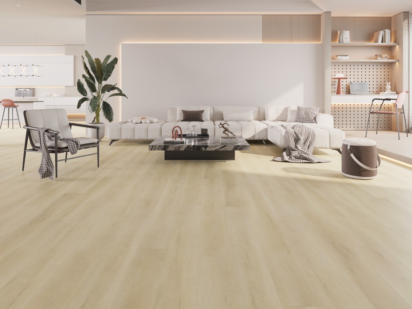 Sandstone Oak floor shown in a bright open living space